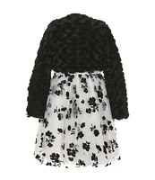 Bonnie Jean Little Girls 2T-6X Long Sleeve Faux-Fur Cardigan & Sleeveless Burnout Floral Fit & Flare Dress Set