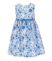 Bonnie Jean Little Girls Long Sleeve Jacquard-Knit Ruffled Coat & Sleeveless Floral Shantung Fit & Flare Dress Set