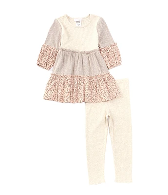 Bonnie Jean Little Girls 2T-6X Long Sleeve Mixed-Media Fit & Flare Dress & Solid Leggings Set