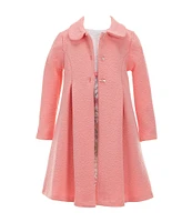 Bonnie Jean Little Girls 2T-6X Long Sleeve Pleated Textured-Knit Coat & Sleeveless Lace/Printed Fit & Flare Dress Set