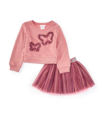 Bonnie Jean Little Girls 2T-6X Long-Sleeve Sequin-Embellished Butterfly Tunic Top & Striped Mesh Tutu Skirt Set