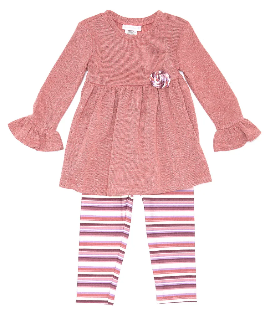 Bonnie Jean Little Girls 2T-6X Long Sleeve Solid Knit Dress & Striped Knit Leggings Set