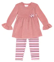 Bonnie Jean Little Girls 2T-6X Long Sleeve Solid Knit Dress & Striped Knit Leggings Set