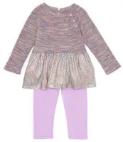 Bonnie Jean Little Girls 2T-6X Long Sleeve Space Dyed Foiled Knit Top & Solid Stretch Knit Leggings Set