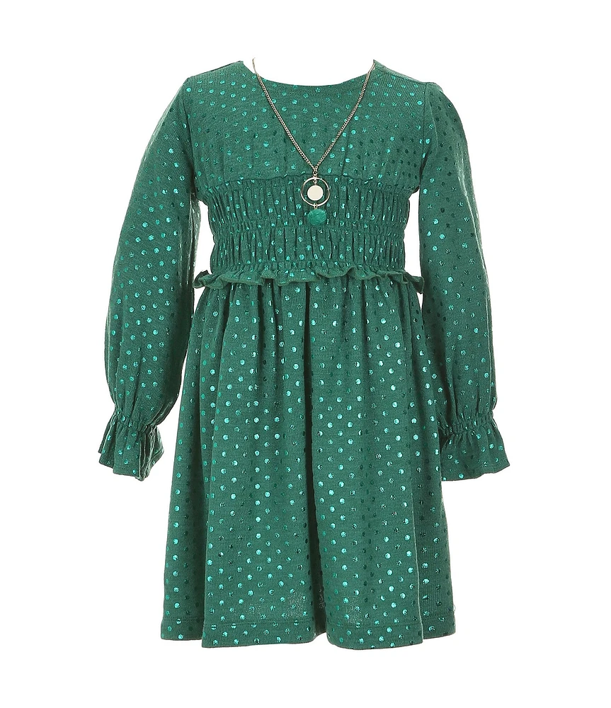 Bonnie Jean Little Girls 2T-6X Long Sleeve Spangle-Dot Hacci Fit & Flare Dress