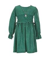 Bonnie Jean Little Girls 2T-6X Long Sleeve Spangle-Dot Hacci Fit & Flare Dress