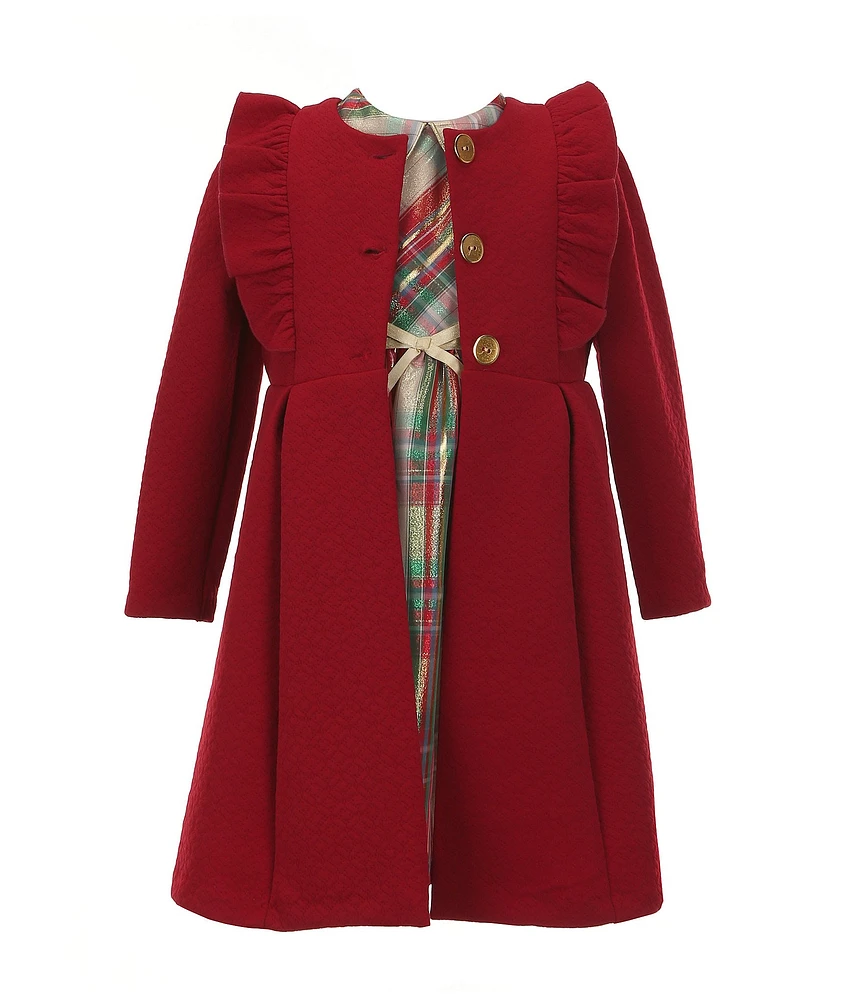 Bonnie Jean Little Girls 2T-6X Long Sleeve Textured-Knit Coat & Sleeveless Plaid Fit & Flare Dress Set