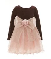 Bonnie Jean Little Girls 2T-6X Long Sleeve Velvet-Bodice/Sparkle Mesh-Skirted Fit & Flare Dress