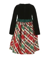 Bonnie Jean Little Girls 2T-6X Long Sleeve Velvet/Plaid Taffeta Fit & Flare Dress