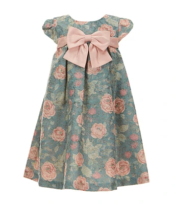 Bonnie Jean Little Girls 2T-6X Petal Sleeve Rose Floral-Printed Metallic Jacquard Trapeze Dress