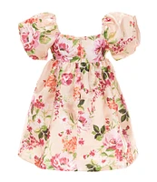 Bonnie Jean Little Girls Puff-Sleeve Floral Mikado Empire-Waist Dress