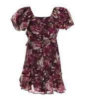 Bonnie Jean Little Girls 2T-6X Puffed Sleeve Printed Lurex Chiffon Jacquard Fit & Flare Dress