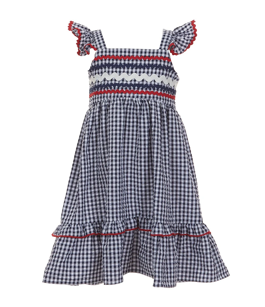 Bonnie Jean Little Girls 2T-6X Seersucker Gingham Multi-Colored Ric-Rac Trim Sundress