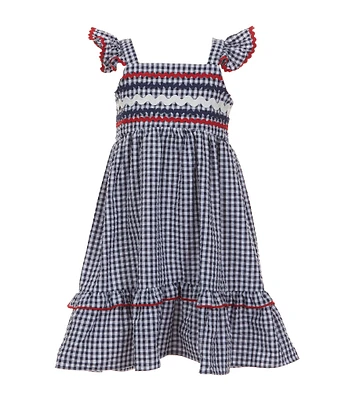Bonnie Jean Little Girls 2T-6X Seersucker Gingham Multi-Colored Ric-Rac Trim Sundress
