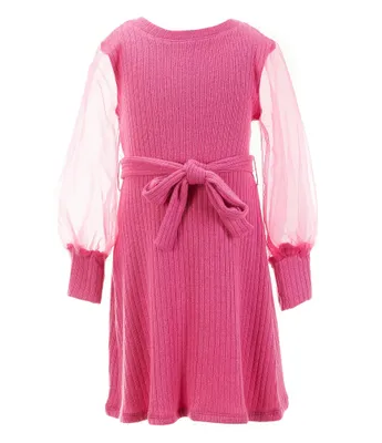 Bonnie Jean Little Girls 2T-6X Sheer Blouson Sleeve Sweater Knit A-Line Dress