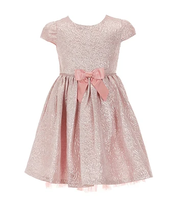 Bonnie Jean Little Girls 2T-6X Short Sleeve Metallic Jacquard Fit-And-Flare Dress