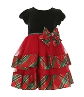 Bonnie Jean Little Girls 2T-6X Short Sleeve Velvet/Mesh/Taffeta-Skirted Fit & Flare Dress