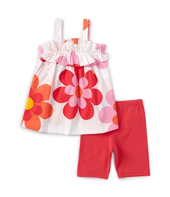 Bonnie Jean Little Girls 2T-6X Sleeveless Daisy-Printed Tunic Top & Solid Bike Shorts Set