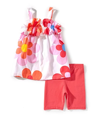 Bonnie Jean Little Girls 2T-6X Sleeveless Daisy-Printed Tunic Top & Solid Biker Shorts Set