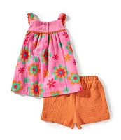 Bonnie Jean Little Girls 2T-6X Sleeveless Flower Printed Gauze Tunic Top & Solid Gauze Shorts Set