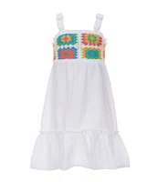 Bonnie Jean Little Girls 2T-6X Sleeveless Geometric-Crocheted-Bodice/Pleated Skirted Gauze Fit-And-Flare Dress