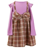 Bonnie Jean Little Girls 2T-6X Sleeveless Plaid Jumper Dress & Long Sleeve Solid Tee Set