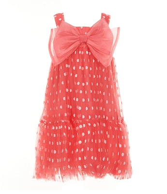 Bonnie Jean Little Girls 2T-6X Sleeveless Polka-Dotted Bow Babydoll Dress