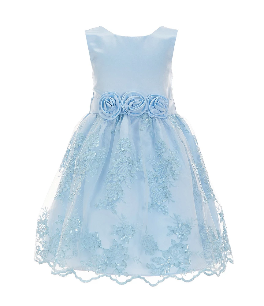 Bonnie Jean Little Girls 2T-6X Sleeveless Satin/Sequin-Embellished & Embroidered-Skirted Fit & Flare Dress