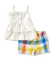 Bonnie Jean Little Girls 2T-6X Sleeveless Textured-Knit Tank Top & Plaid Shorts Set