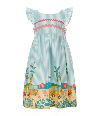 Bonnie Jean Little Girls 2T-6X Striped/Beach-Scene-Printed Fit-And-Flare Dress