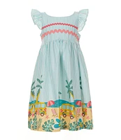 Bonnie Jean Little Girls 2T-6X Striped/Beach-Scene-Printed Fit-And-Flare Dress