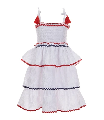 Bonnie Jean Little Girls 2T-6X Tassel Tie Shoulder Seersucker Ric-Rac Trim Sundress