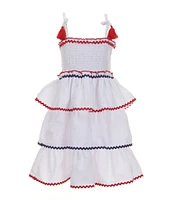 Bonnie Jean Little Girls 2T-6X Tassel Tie Shoulder Seersucker Ric-Rac Trim Sundress