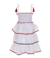Bonnie Jean Little Girls 2T-6X Tassel Tie Shoulder Seersucker Ric-Rac Trim Sundress