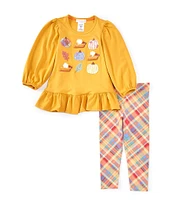 Bonnie Jean Little Girls 2T-6X Thanksgiving-Theme Knit Tunic Top & Plaid Knit Leggings Set