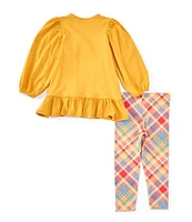 Bonnie Jean Little Girls 2T-6X Thanksgiving-Theme Knit Tunic Top & Plaid Knit Leggings Set