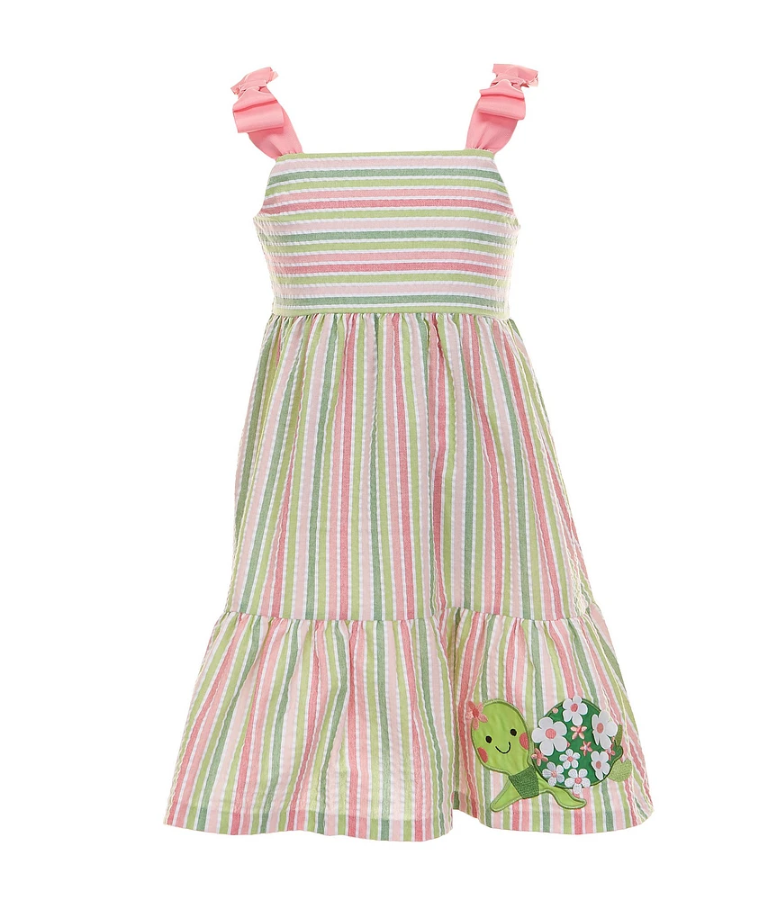 Bonnie Jean Little Girls 2T-6X Turtle Applique Multi-Colored Striped Bow Shoulder Sundress