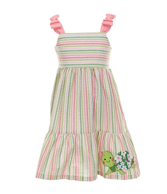 Bonnie Jean Little Girls 2T-6X Turtle Applique Multi-Colored Striped Bow Shoulder Sundress