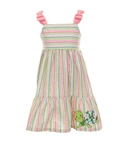 Bonnie Jean Little Girls 2T-6X Turtle Applique Multi-Colored Striped Bow Shoulder Sundress