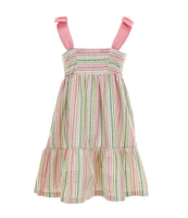Bonnie Jean Little Girls 2T-6X Turtle Applique Multi-Colored Striped Bow Shoulder Sundress