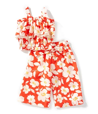 Bonnie Jean Little Girls Cold-Shoulder Tropical Printed Two-Piece Set