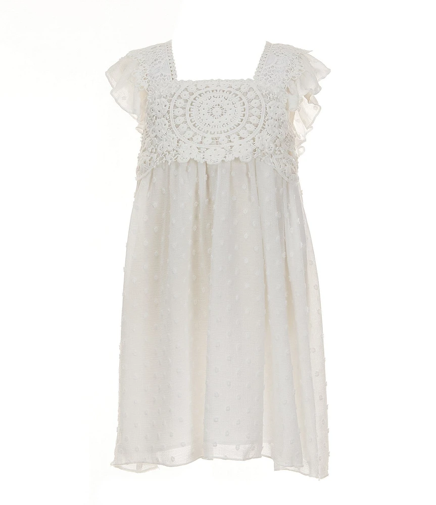 Bonnie Jean Little Girls 4-6X Flutter Sleeve Tufted Chiffon With White Crochet Trim