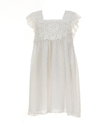 Bonnie Jean Little Girls 4-6X Flutter Sleeve Tufted Chiffon With White Crochet Trim