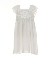 Bonnie Jean Little Girls 4-6X Flutter Sleeve Tufted Chiffon With White Crochet Trim