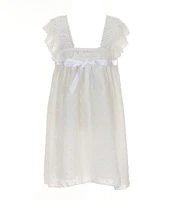 Bonnie Jean Little Girls 4-6X Flutter Sleeve Tufted Chiffon With White Crochet Trim