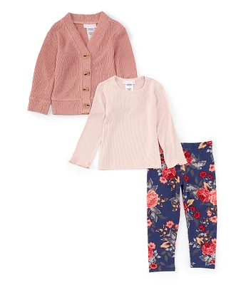 Bonnie Jean Little Girls 4-6X Long-Sleeve Cardigan, Short-Sleeve T-Shirt & Floral-Printed Leggings Set