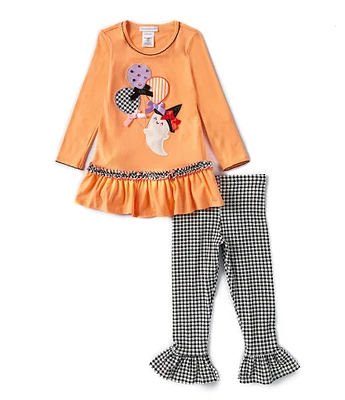 Bonnie Jean Little Girls 4-6X Long-Sleeve Happy Ghost A-Line Dress & Checked Leggings Set