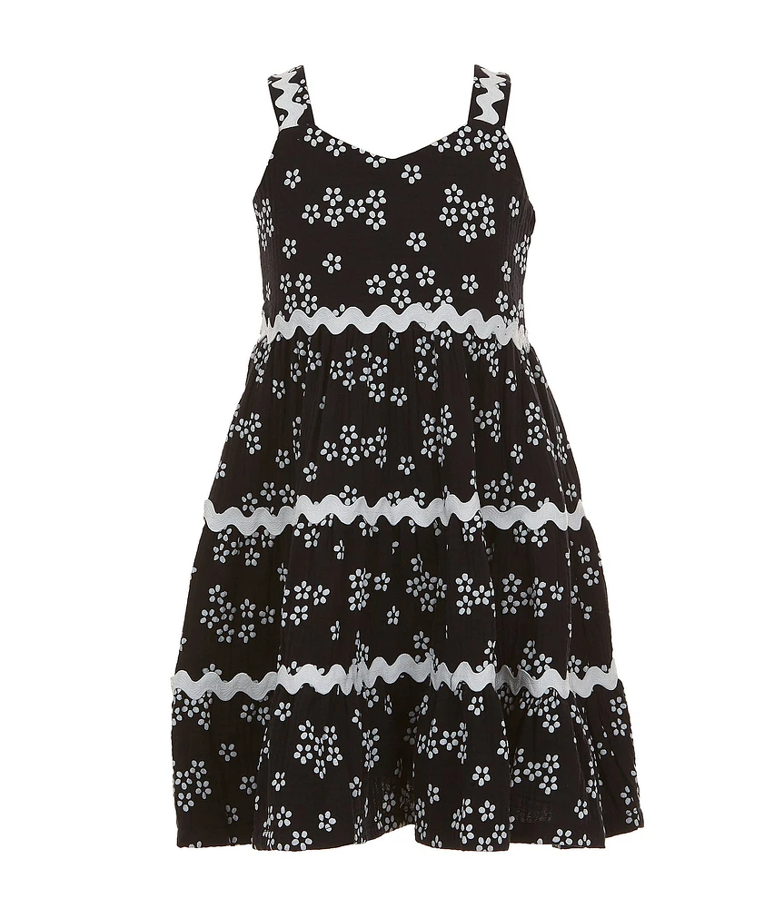 Bonnie Jean Little Girls Ric-Rac Trim Floral Gauze Printed Sundress
