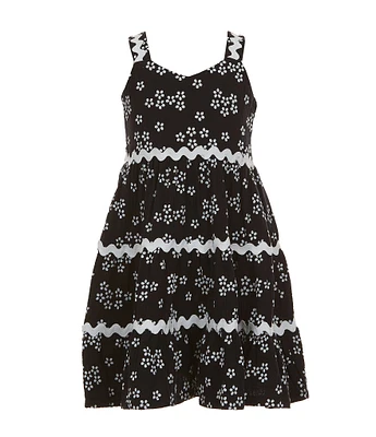 Bonnie Jean Little Girls 4-6X Ric-Rac Trim Floral Gauze Printed Sundress