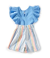 Bonnie Jean Little Girls 4-6X Striped Ruffle Sleeve Tie Front Romper